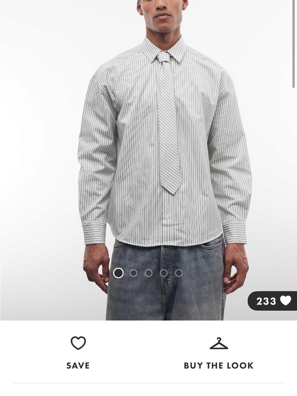 ASOS Men's White and Light Gray Striped Dress Shirt with Matching Tie